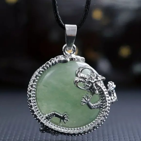 Jewelry - Green Aventurine Natural Stone Dragon Pendant Healing Gemstone Necklace
